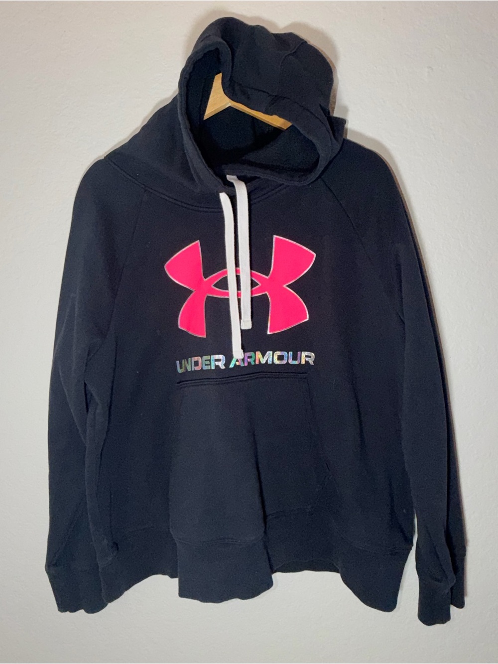 Under Armour Women’s Hoodie Sweatshirt Pink Logo Size 1X Loose Fit